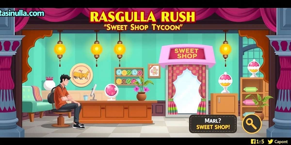 Sweet Shop Tycoon Mode in Rasgulla Rush Rasgulla Rush Sweet Shop Tycoon mode showing a player managing a sweet shop in Jaipur with colorful decorations and customers